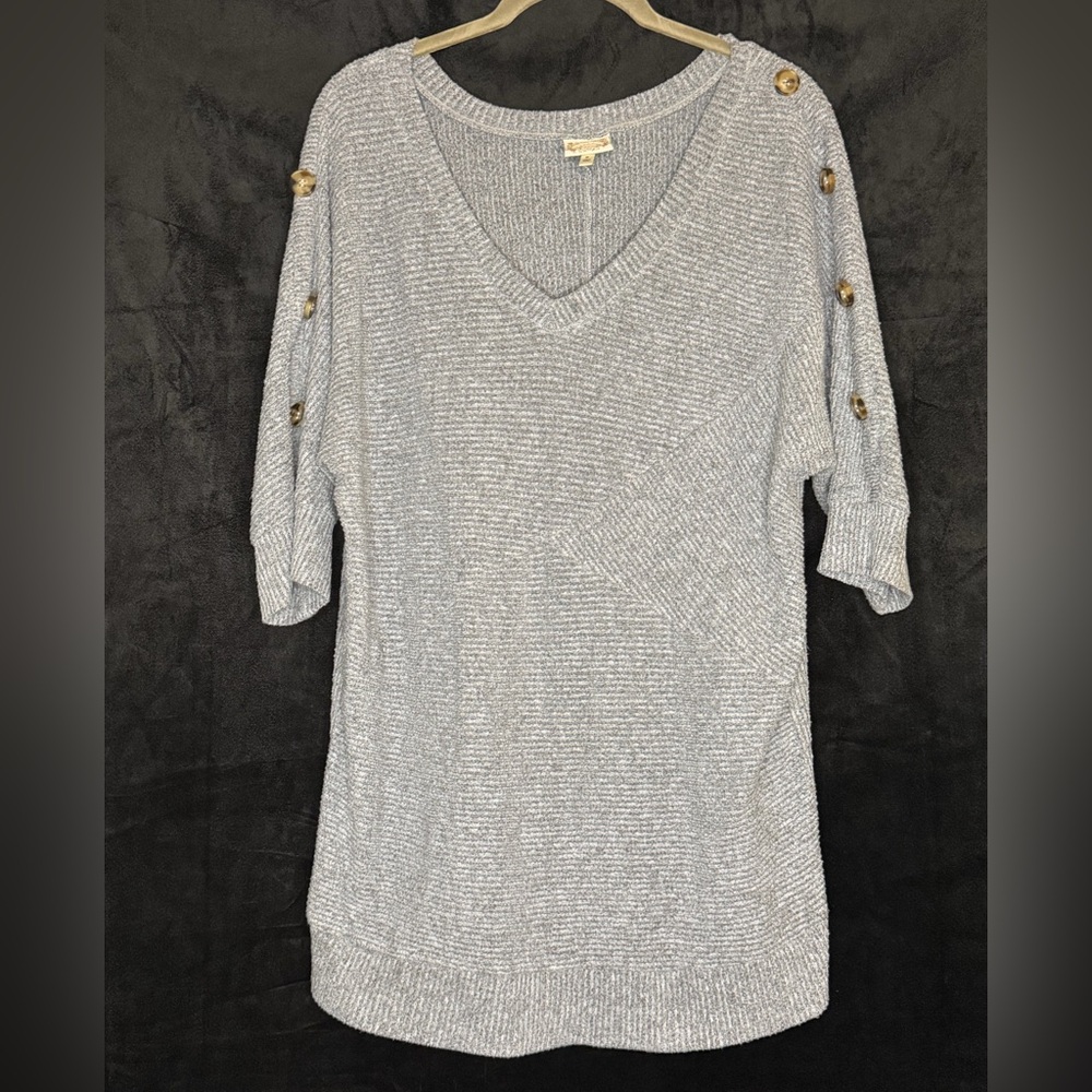 Elegant light blue  V-Neck Tunic with Button Accents